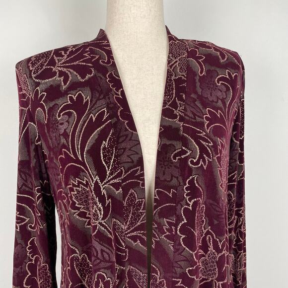 R&M Richards Jacket 6P Purple Metallic Floral Slinky Stretch Dressy Travel Knit - Picture 14 of 15